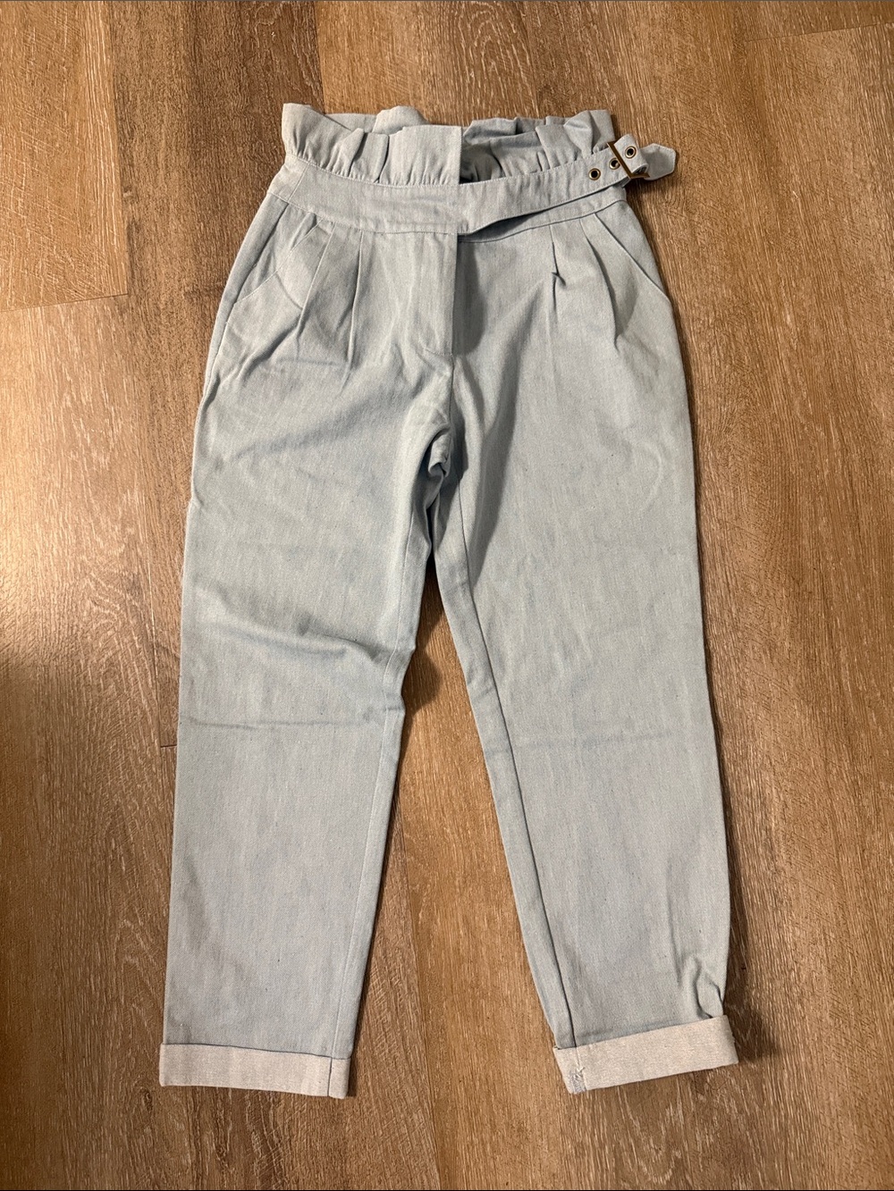 Paperbag Waist Light Blue Women's Chinos with Belt